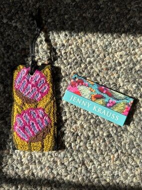 New w Tags Jenny Krauss Yellow Pink Embroidered Luggage Tag